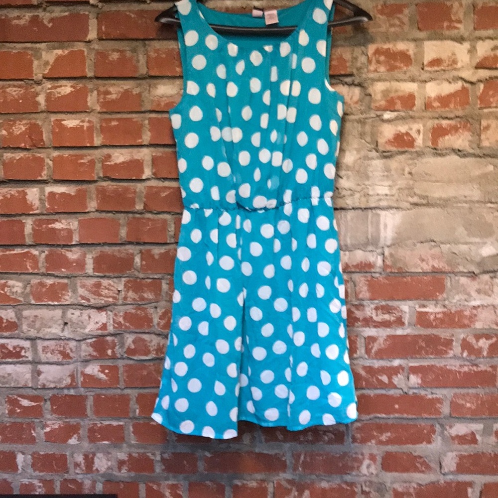 Teal with white polka dot midi dress